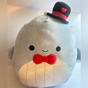 SquishMallows Soft Plush Samir the Blue Whale w/Black & Red Top Hat